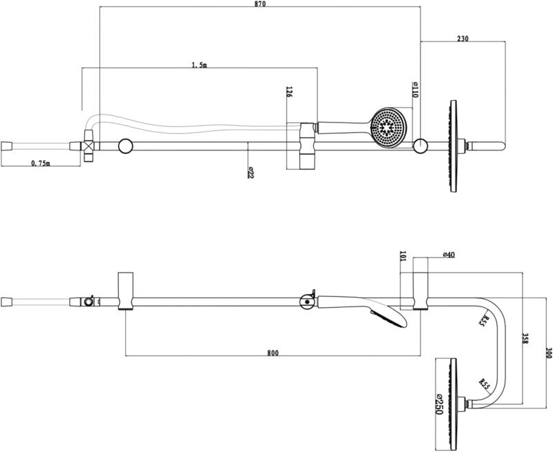 Brusesøjle Cavally Krom 1100 mm Stang