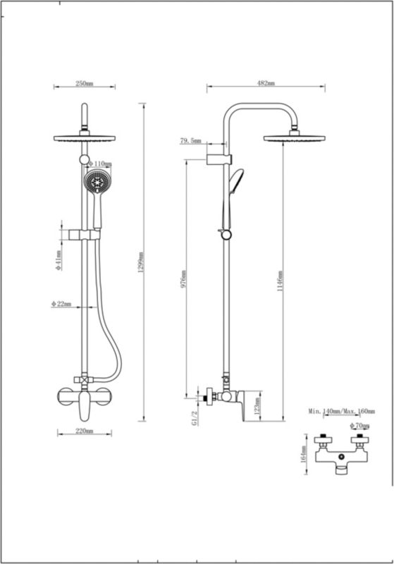 GoodHome Cavally brusekolonne med 3-funktions bruserhoved og blandingsbatteri