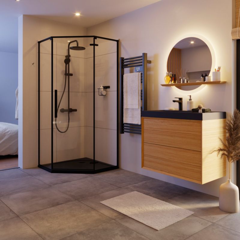 GoodHome Cavally brusekolonne med termostatbatteri i mat‑sort