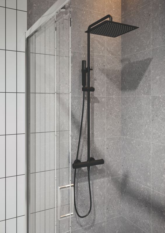 Vilar brusekolonne med termostatbatteri i mat-sort finish