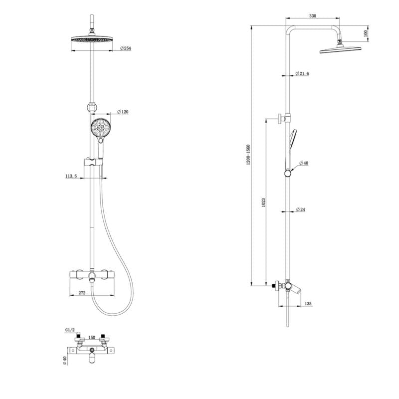 GoodHome Anika badekar‑og‑brusekolonne med termostatisk armatur, mat‑sort
