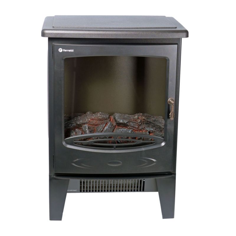 Ferretti Nora Sort Elektrisk Pejs med 3D LED Flammeeffekt, Justerbar Varme