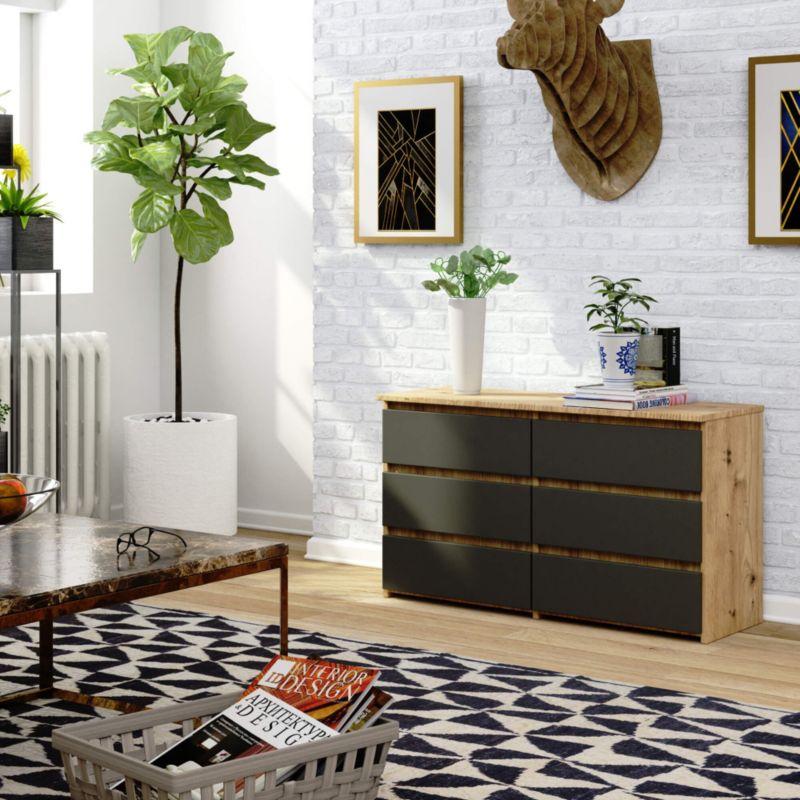 Kommode Akord CL100 Artisan Eg 100 cm 6 skuffer mat grafitgrå 100x35x57 cm 1 stk.