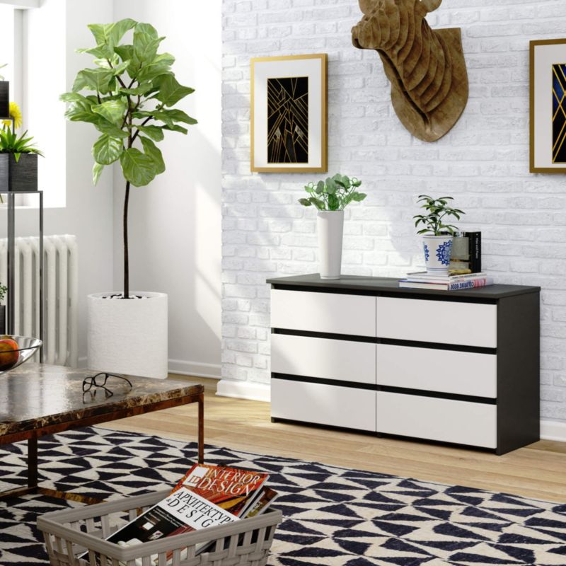 Akord CL100 kommode grafitgrå 100 cm med 6 skuffer, hvid mat, 100x35x57 cm, 1 stk.