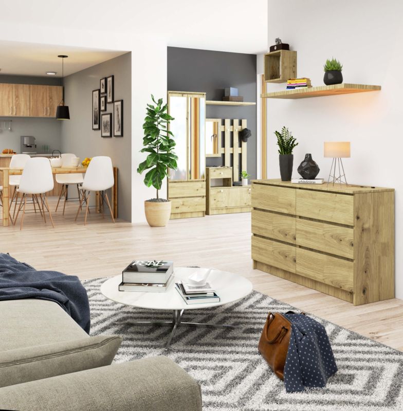 Kommode Akord K120 Eg Artisan 120 cm 6 skuffer farve Eg Artisan mat 120x40x77 cm 1 stk.