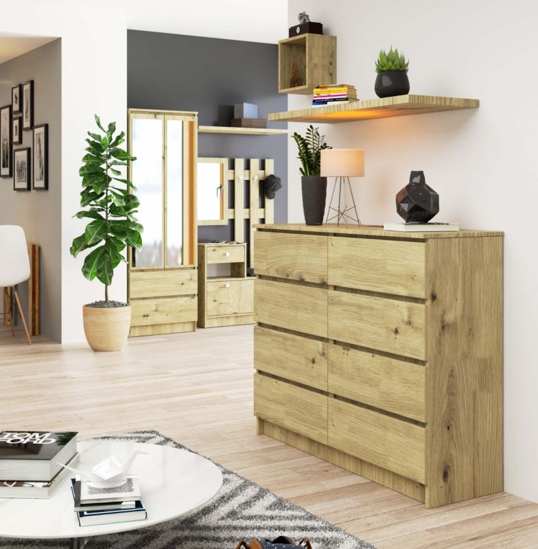 Akord K120 kommode i Artisan eg 120 cm med 8 skuffer i mat Artisan eg 120x40x99 cm