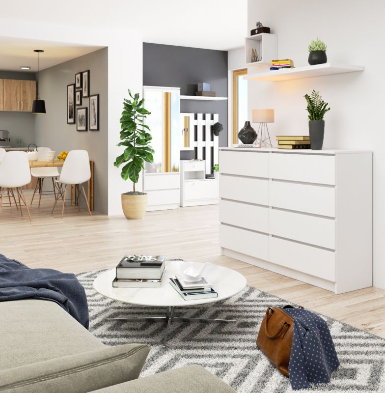 Akord K140 kommode hvid 138 cm med 8 skuffer, mat hvid, 138x40x99 cm, 1 stk.