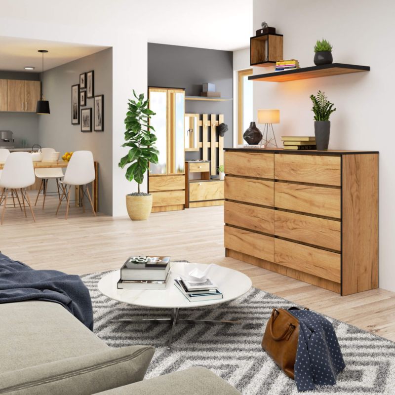 Kommode Akord K140 Eg Craft 138 cm med 8 skuffer, mat Eg Craft, 138x40x99 cm, 1 stk.