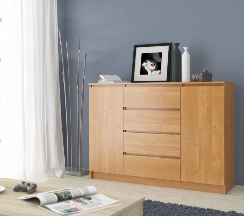 Kommode Akord K140 Olier 138 cm 2 døre 4 skuffer mat olieret farve 4 hylder 138x40x99 cm 1 stk.