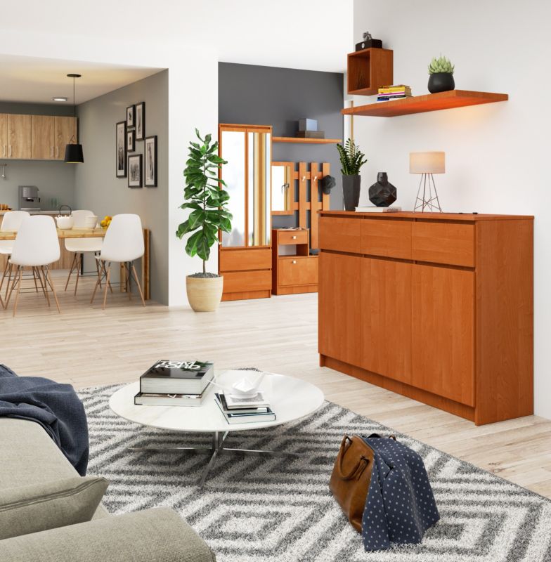 Kommode Akord K140 Olier 138 cm 3 døre 3 skuffer mat olieret farve 6 hylder 138x40x99 cm 1 stk.