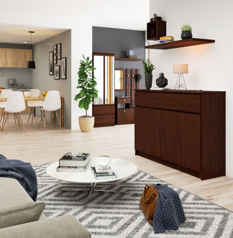 Kommode Akord K140 Wenge 138 cm 3 døre 3 skuffer mat Wenge farve 6 hylder 138x40x99 cm 1 stk.