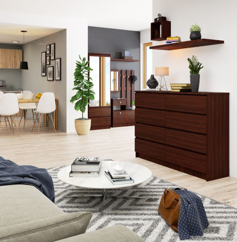 Akord K140 kommode i wenge 138 cm med 8 skuffer, mat wenge, 138x40x99 cm, 1 stk.