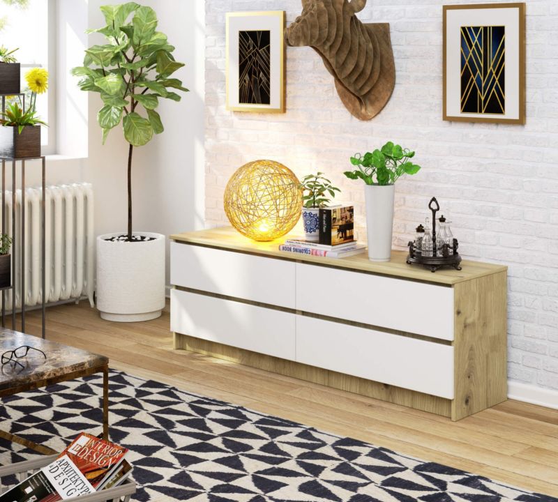 Kommode Akord K160 Eg Artisan 160 cm 4 skuffer hvid mat 160x40x55 cm 1 stk.