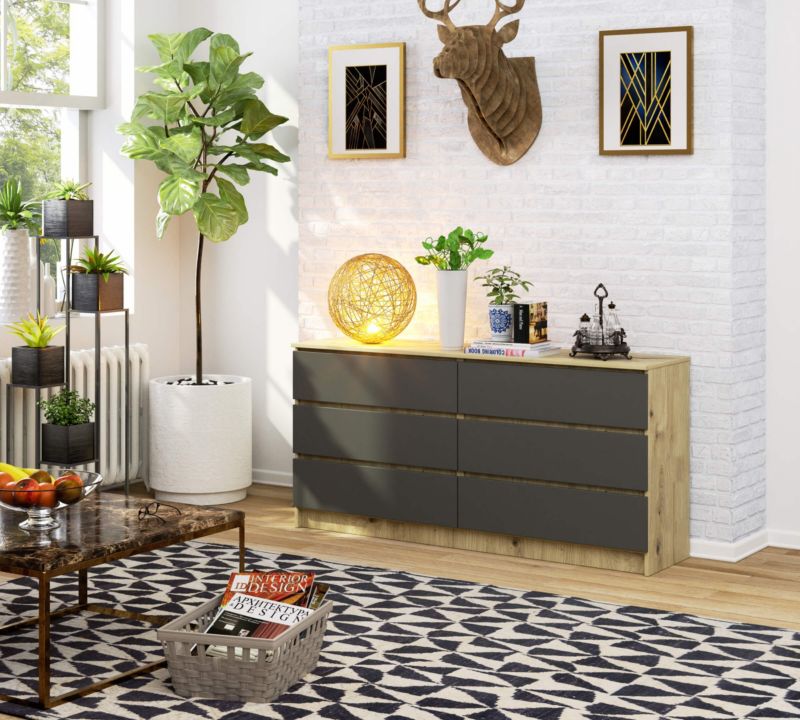 Kommode Akord K160 Eg Artisan 160 cm 6 skuffer mat grafitgrå 160x40x77 cm 1 stk.