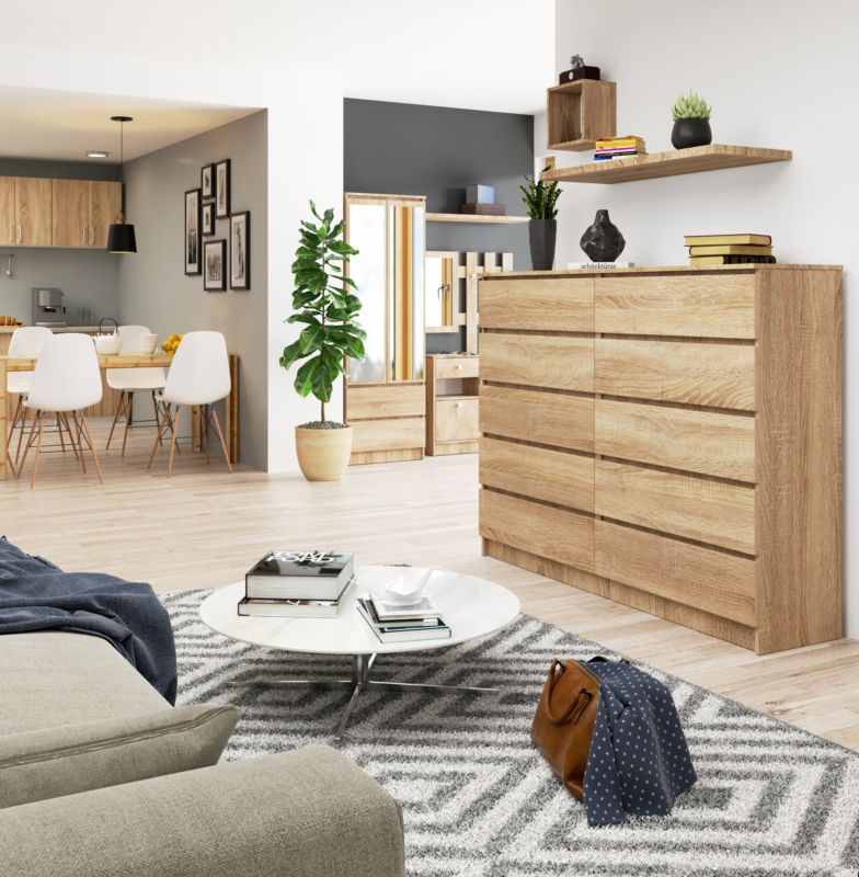 Kommode Akord K160 Eg Sonoma 160 cm 10 skuffer farve Eg Sonoma mat 160x40x121 cm 1 stk.