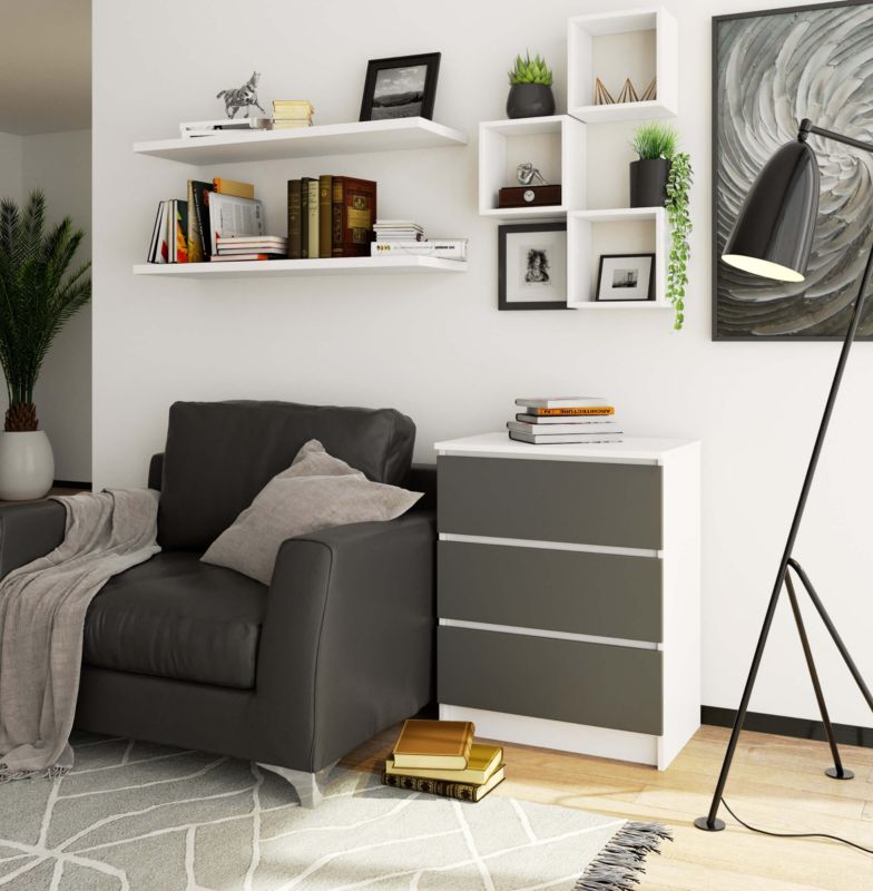 Akord K60 kommode hvid 60 cm 3 skuffer grafitgrå mat 60x40x77 cm 1 stk.