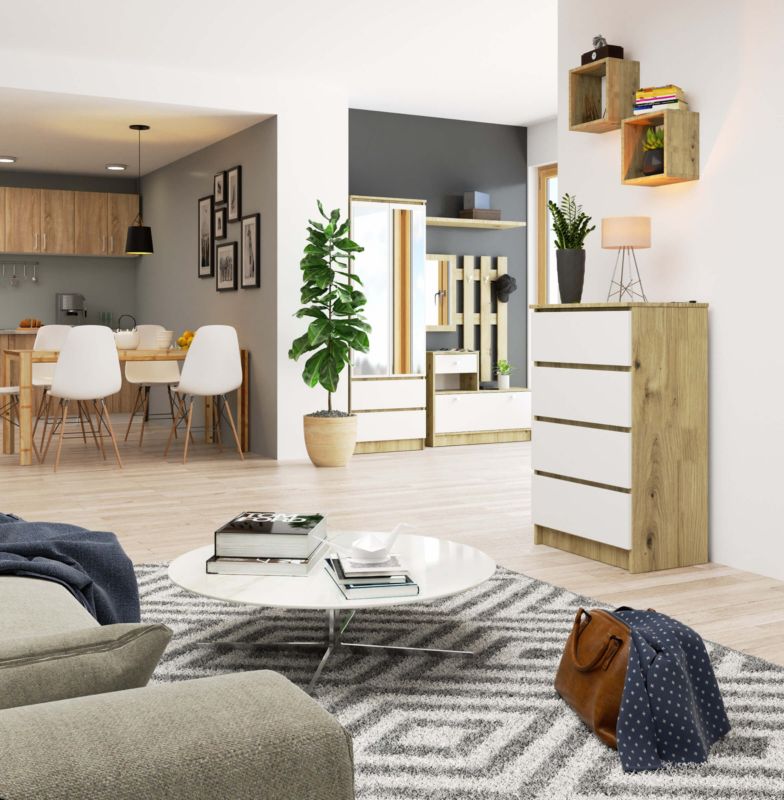 Kommode Akord K60 Artisan Eg 60 cm 4 skuffer mat hvid 60x40x99 cm 1 stk.