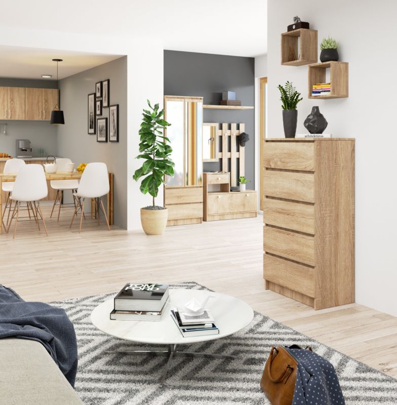 Kommode Akord K60 Eg Sonoma 60 cm 5 skuffer farve Eg Sonoma mat 60x40x121 cm 1 stk.