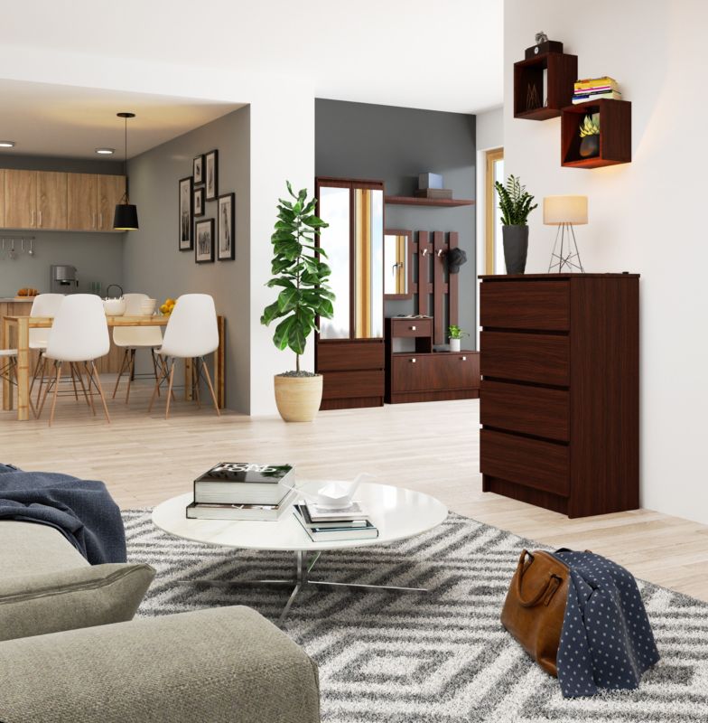 Kommode Akord K60 Wenge 60 cm 4 skuffer mat‑wenge 60x40x99 cm 1 stk.