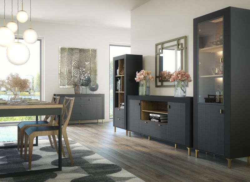 To-dørs kommode med skuffe Bettso Mossa 2d1s stilfuld til stuen i kashmir sort 1 stk.