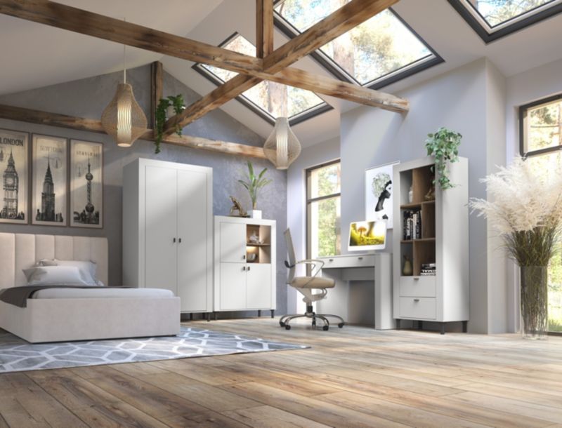 Bettso Mossa 3-dørs kommode til stuen med LED-belysning, hvid, 1 stk.