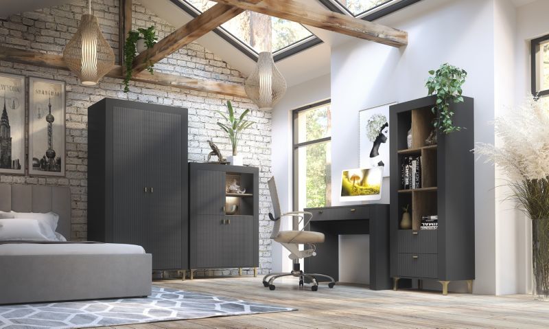 Bettso Mossa 3-dørs kommode til stuen med LED-belysning, sort, 1 stk.