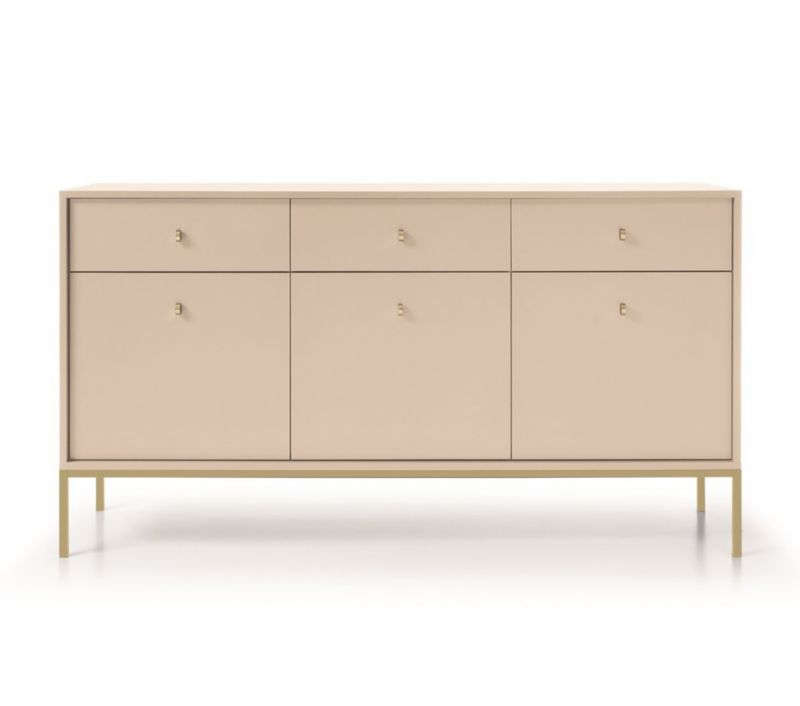 Tre-dørs kommode med skuffer Bettso Molly 154 cm på guldfarvet aluminiumsramme i beige, 1 stk.