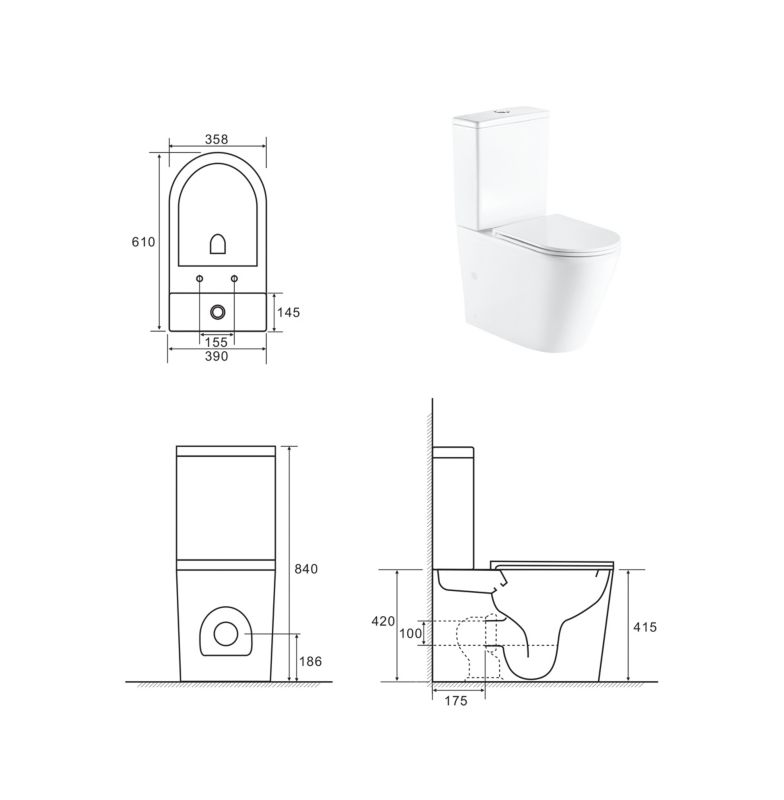 Kompakt Toilet Cersanit Bonica Hvid med Vortex-skyl 61x39x84 cm
