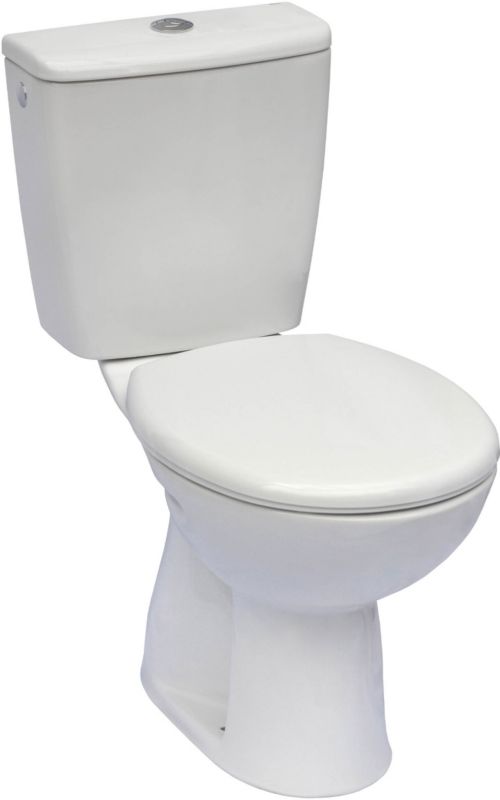 Kompakt WC Roca Brava med vandret skyl og langsomt sænkningsfunktion i PVC