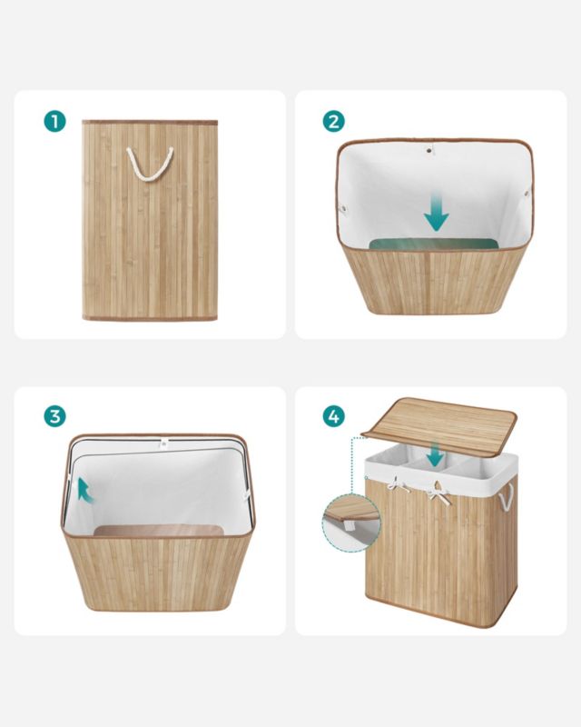 Bambus Vasketøjskurv 150 L 3 Rum Naturlig