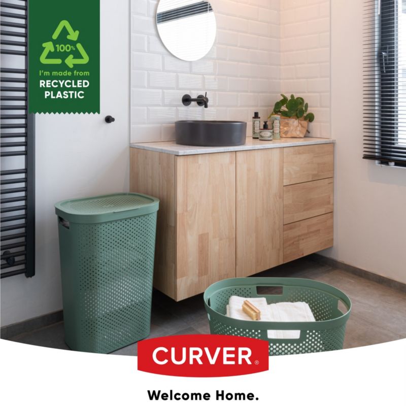 Curver Infinity 60L vaskekurv med låg i grøn