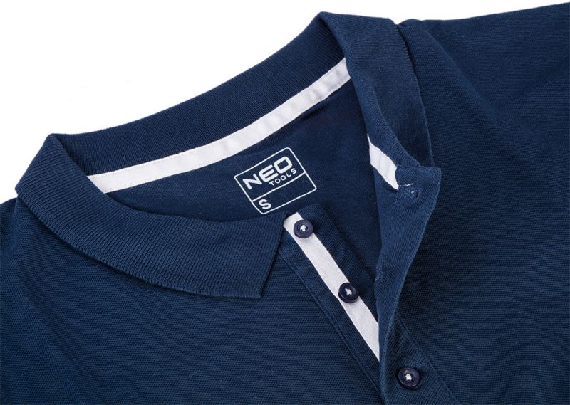XXL mørkeblå denim polo med læderlogo, 1 stk.
