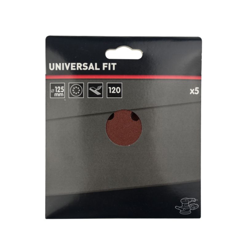 Universal velcro-slipskive 125 mm P120 med huller, 5 stk.