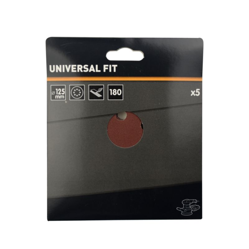Universal velcro-slipskive 125 mm P180 med huller, 5 stk.