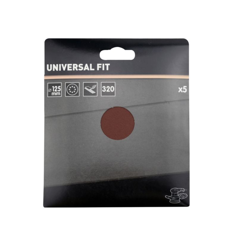 Universal velcro-slipskive 125 mm P320 med huller, 5 stk.
