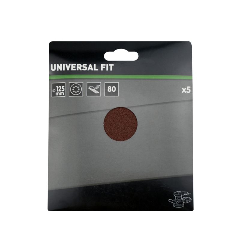 Universal velcro-slipskive 125 mm P80 med huller, 5 stk.