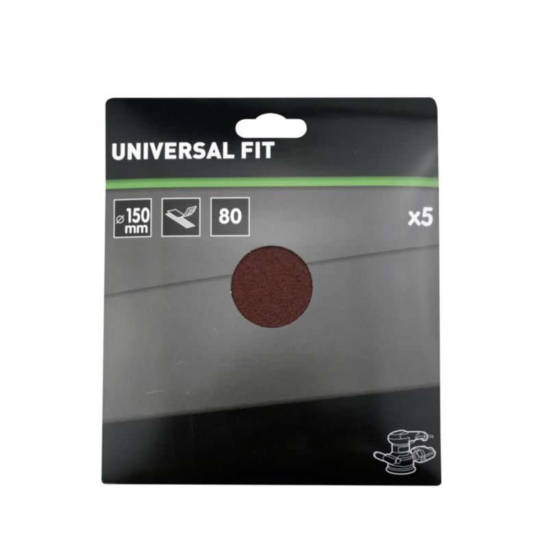 Universal velcro-slipskive 150 mm P80, 5 stk.