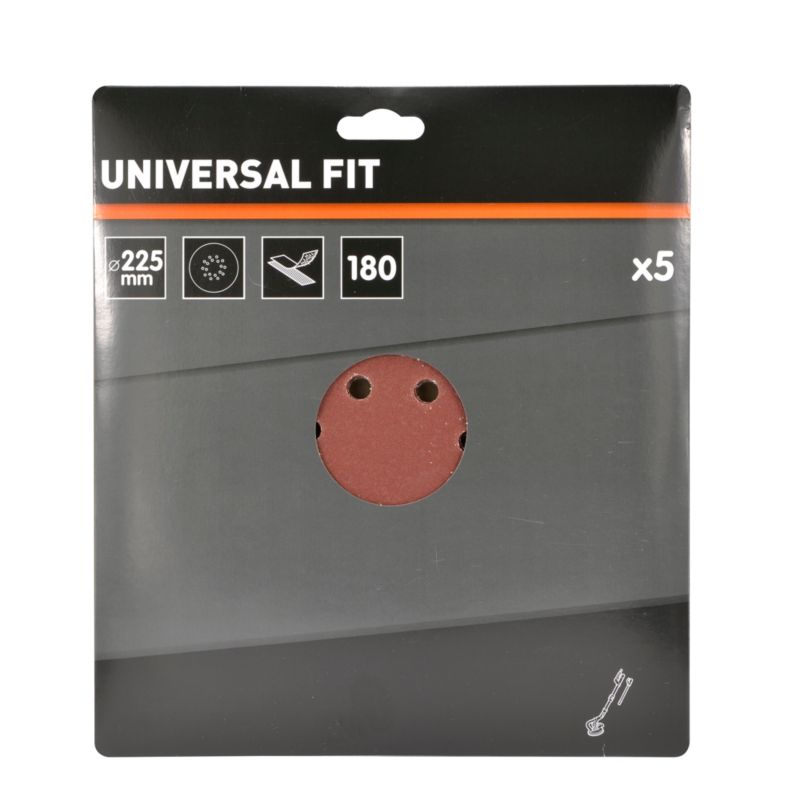 Universal velcro-slipskive 225 mm P180 med huller, 5 stk.