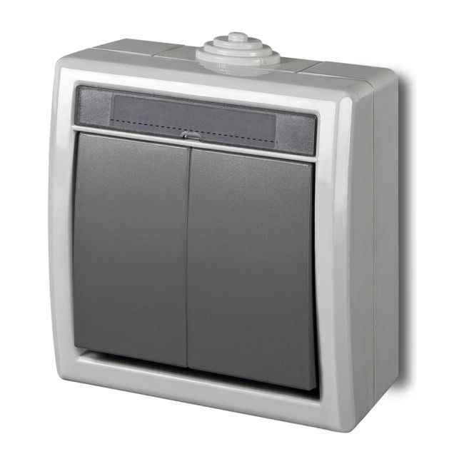 Dobbel overflademonteret kontakt Elektro-Plast Aquant i grå