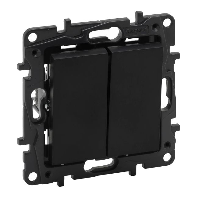 Dobbelt indbygningsafbryder Legrand Niloe Step mat-sort