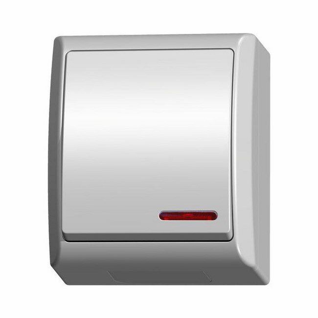 Ospel Fala enkelt overflademonteret lyskontakt i hvid med baggrundsbelysning