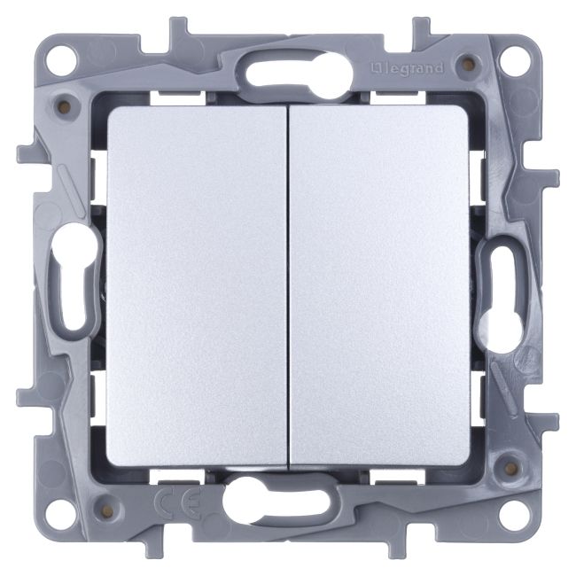 Dobbelt lys- og trappekontakt Legrand Niloe aluminium