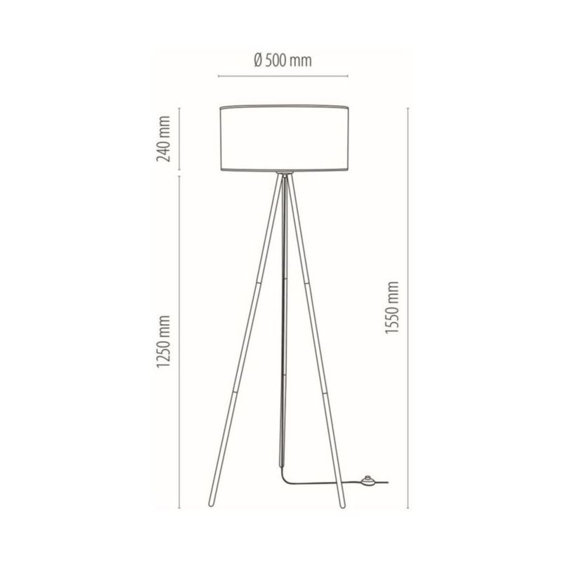 Gulvlampe SPOT Light 1xE27 Max. 40W med Sort Trebenet Base og Klassisk Grå Lampeskærm, 1 stk.