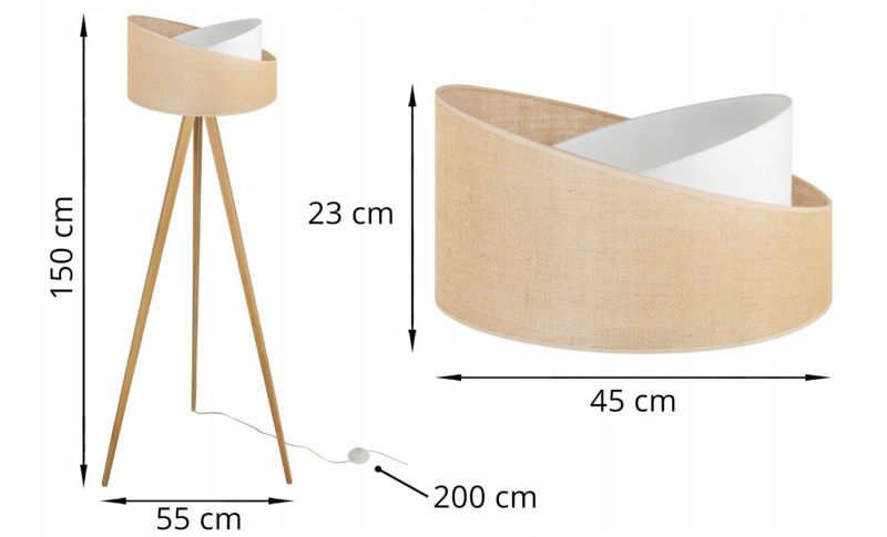 Gulvlampe med trefod Light Home LH Juta træ 1x E27 60W naturlig 1 stk.