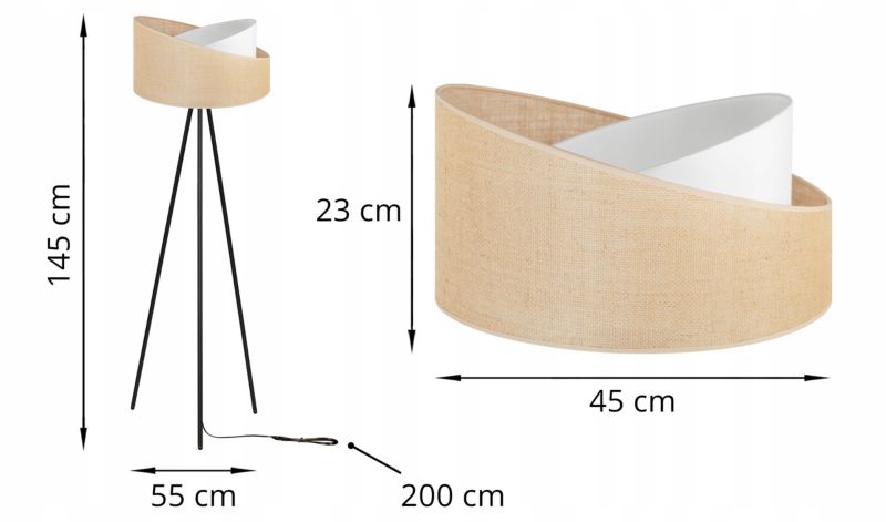 Light Home LH Juta træ gulvlampe med trefod 1x E27 60W, tynde ben, sort/naturlig, 1 stk.