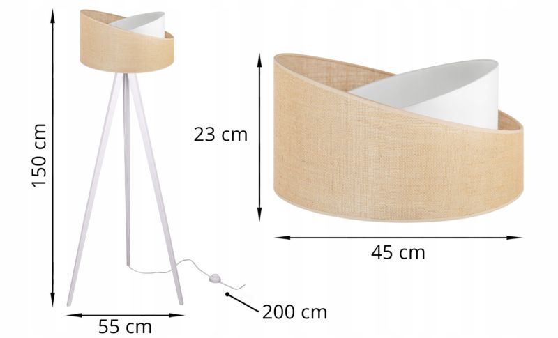 Gulvlampe tripod Light Home LH Juta træ 1x E27 60W tykke ben hvid/naturlig 1 stk.