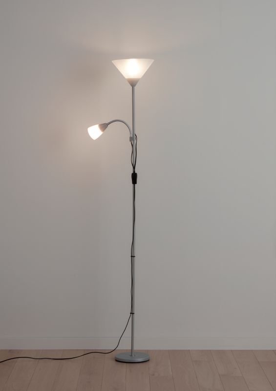 Sølv gulvlampe med E27 og E14 fatning