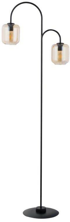 Shine gulvlampe med 1 lyskilde i mat-sort og ravfarvet glas