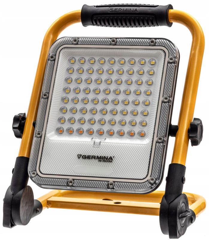 Germina 50W akku-arbejdslampe med LED-projektør, solpanel og transportkuffert – 1 stk.