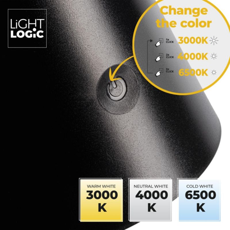 LED-bordlampe LightLogic LL USUL 3in1DIM+CCT-B med justerbar farvetemperatur 3000/4000/6500 K, sort, væglampe, klemme, USB, 1 stk.